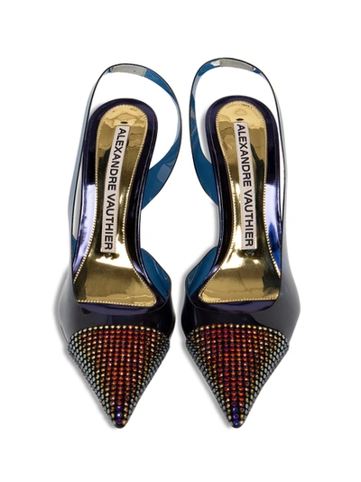 Shop Alexandre Vauthier Embellished Vinavil Pointed Pumps Blue