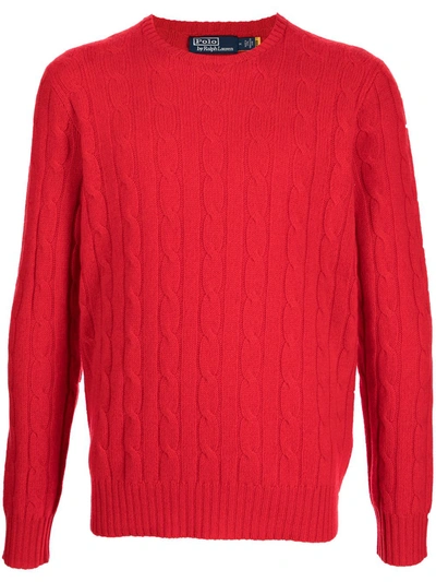 Shop Polo Ralph Lauren Cable Knit Cotton Jumper In Rot