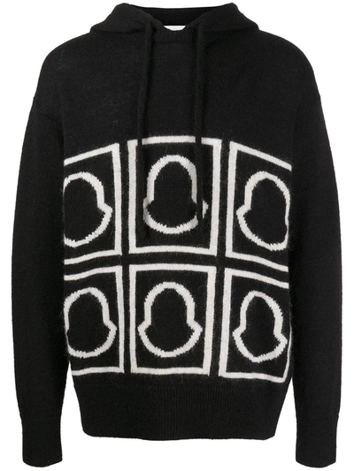 Shop Moncler Logo-intarsia Knitted Hoodie In Schwarz