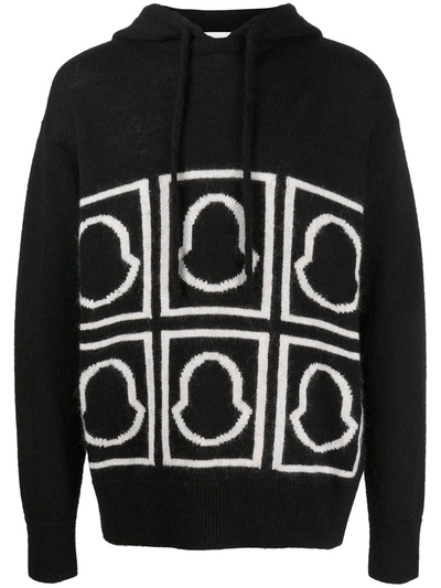 Moncler Logo-intarsia Knitted Hoodie In Schwarz