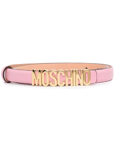 Shop Moschino Logo-lettering Leather Belt In Rosa