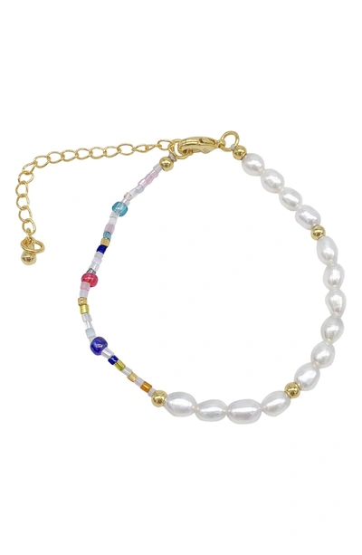 Shop Adornia Faux Pearl And Seed Bead Chain Bracelet In White