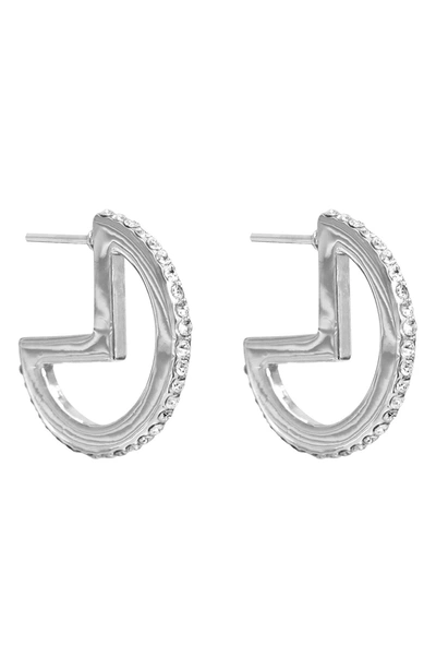 Shop Liza Schwartz Mini Pave Glitzy Hoop Earrings In Silver