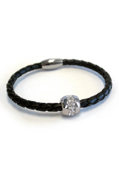 Shop Liza Schwartz Good Karma Leather Bracelet In Silver/ Black