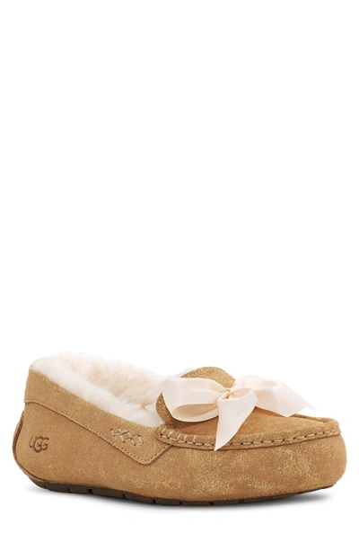 Ugg Ansley Bow Glimmer Faux Fur Lined Slipper In Chestnut | ModeSens