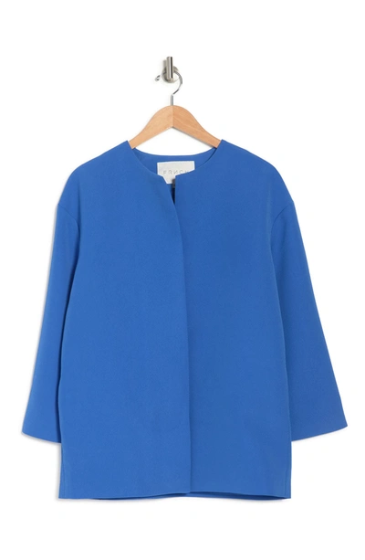 Shop Frnch 3/4 Sleeve Oversized Midi Coat In Blue