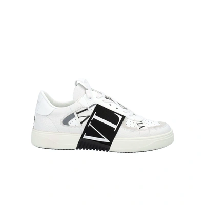 Shop Valentino Calfskin Vl7n Sneaker With Bands In White Black