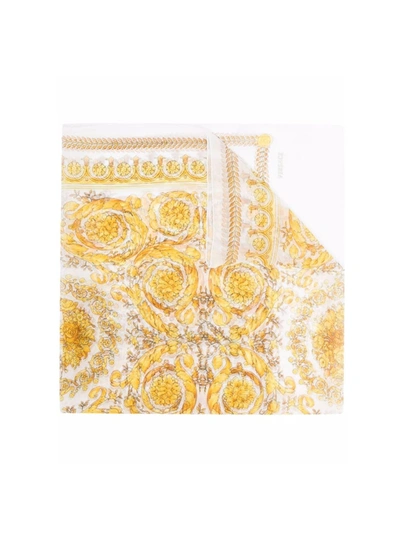 Shop Versace Baroque Printing Black Trasparent Scarf In White Gold