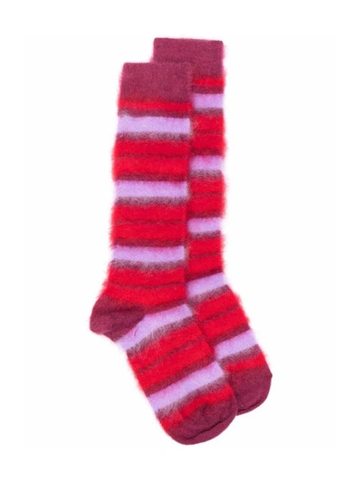 Shop Marni Striped Knit Socks In Pink
