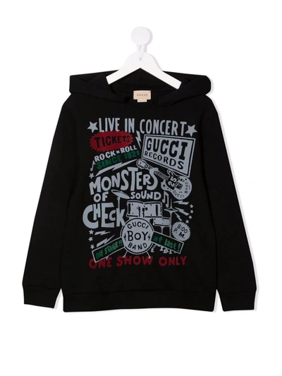 Shop Gucci Concert-print Cotton Hoodie In Black