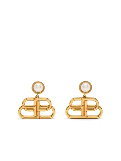 Shop Balenciaga Bb Drop Earrings In Gold