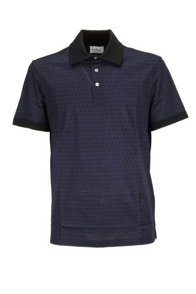 Shop Ferragamo Gancini Print Polo Shirt In Blue