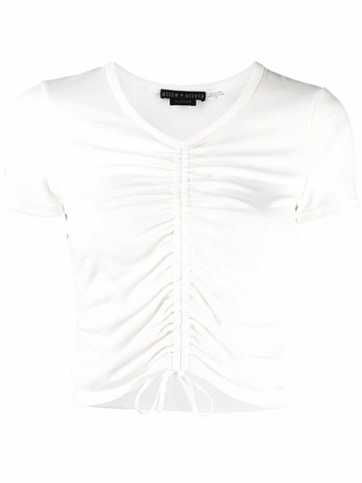 Shop Alice And Olivia Maury Ruched Cropped T-shirt In White