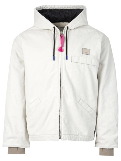 Shop Acne Studios Zipped Face Logo Jacket Oat Beige In White