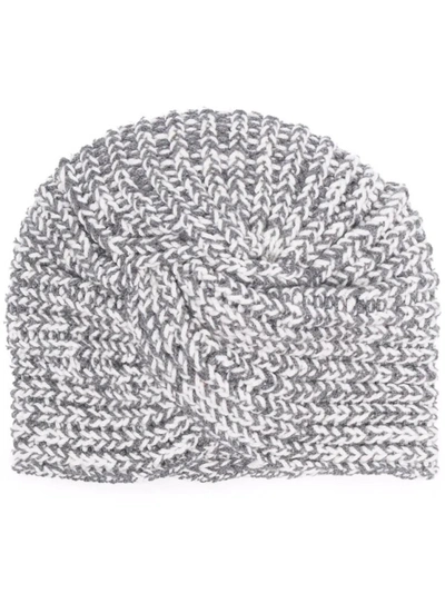 Shop Missoni Chunky Knit Wool Turban In Grey