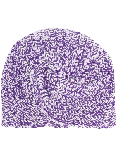 Shop Missoni Chevron-knit Wool-blend Turban In Purple