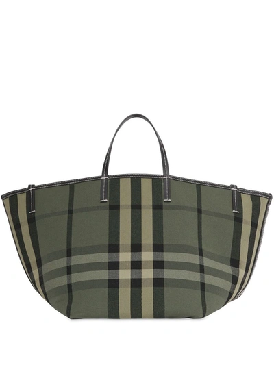 Shop Burberry Check-print Tote Bag In Green