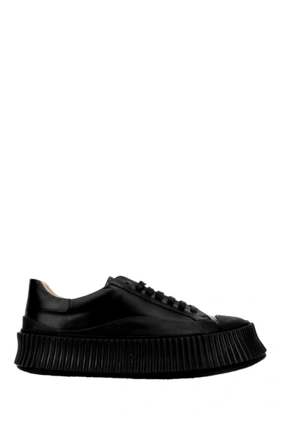 Shop Jil Sander Leather Platform Sneakers In Black