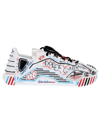 Shop Dolce & Gabbana Hand-painted Leather Sneakers In Multicolor