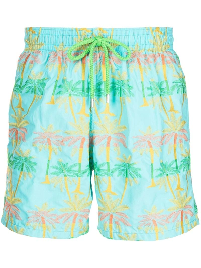 Shop Vilebrequin Palm Tree Print Swim Shorts In Blue