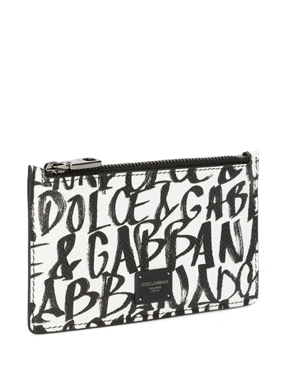 Shop Dolce & Gabbana Graffiti Black And White Leather Card Holder In White/black