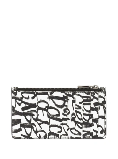 Shop Dolce & Gabbana Graffiti Black And White Leather Card Holder In White/black