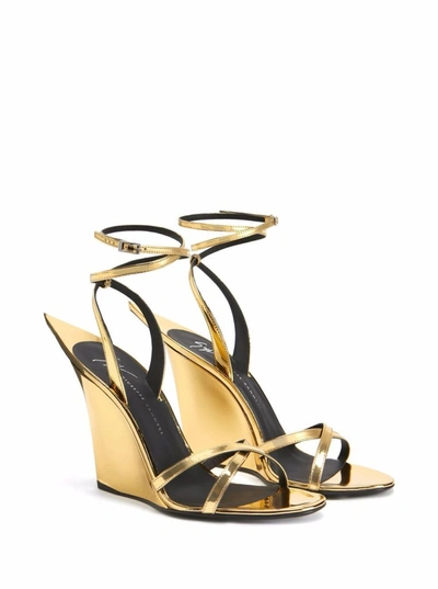 Shop Giuseppe Zanotti Pris Golden Wedge Sandals In Metallic