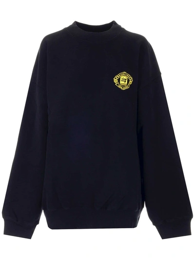 Shop Balenciaga Logo Embroidered Crewneck Sweatshirt In Black