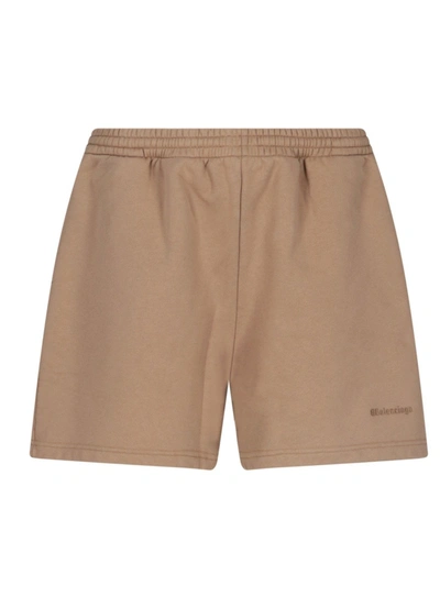 Shop Balenciaga Mid Waist Crop Sweat Shorts In Beige