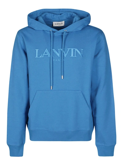 Shop Lanvin Logo Embroidered Hoodie In Blue