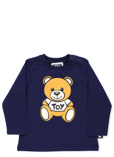 Shop Moschino Kids Teddy Print Crewneck Sweatshirt In Navy