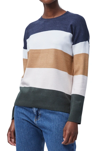 Shop French Connection Stripe Crewneck Pullover Sweater In Navy-evening