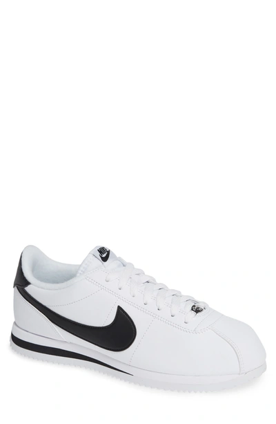 Shop Nike Cortez Leather Sneaker In White/ Black/ Metallic Silver