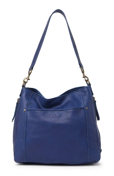 Shop American Leather Co. Austin Leather Shoulder Bag In Navy Smooth