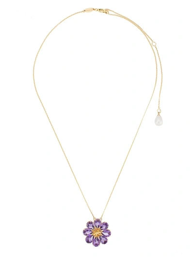 Shop Dolce & Gabbana Spring Amethyst Floral Charm Necklace In Gold