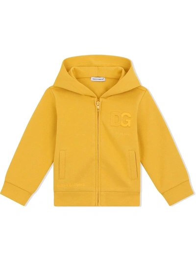 Shop Dolce & Gabbana Logo-embossed Zip-through Hoodie In Yellow