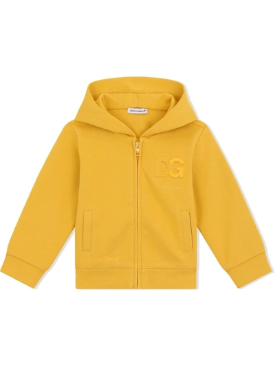 Dolce & Gabbana Logo-embossed Zip-through Hoodie In Yellow