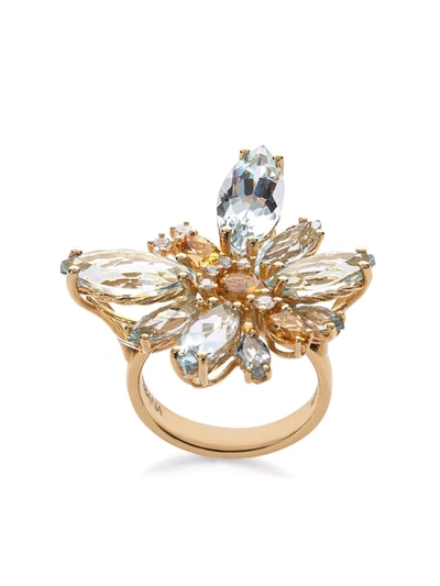 Dolce & Gabbana Spring Ring In Yellow 18kt Gold With Aquamarine Butterfly In Gold