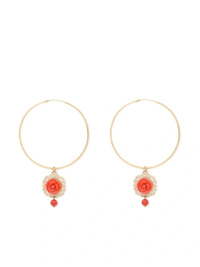 Shop Dolce & Gabbana 18kt Yellow Gold Coral Rose Hoop Earrings