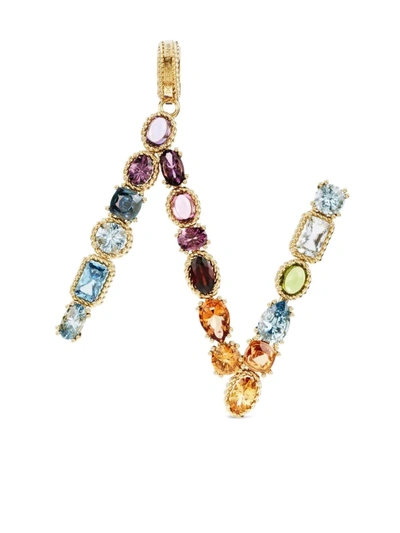 Shop Dolce & Gabbana Rainbow Alphabet N 18kt Yellow Gold Multi-stone Pendant