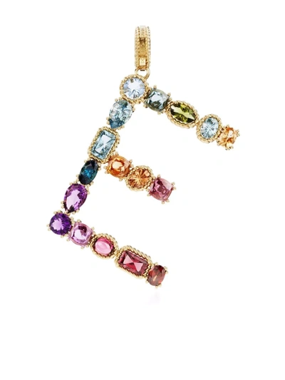 Dolce & Gabbana Rainbow Alphabet E 18 Kt Yellow Gold Charm With Multicolor Fine Gems Gold Female Onesize In Gold