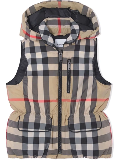 Shop Burberry Check Print Gilet In Neutrals