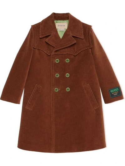 Shop Gucci Double-breasted Corduroy Coat In Brown