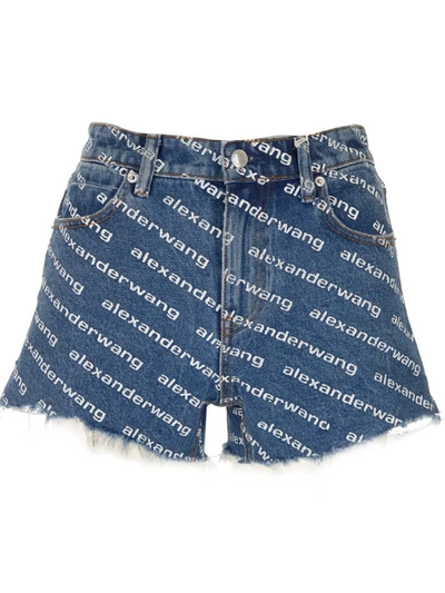 Shop Alexander Wang Bite Logo Denim Shorts In Blue