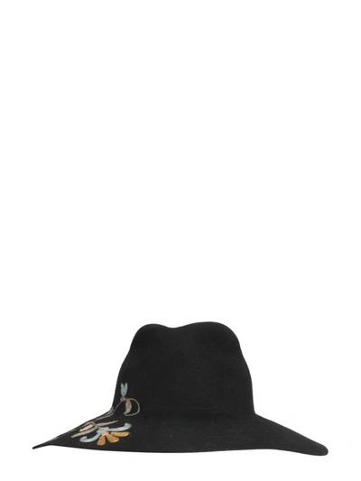 Shop Etro Floral Embroidered Fedora Hat In Black