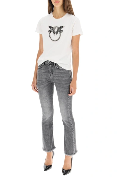 Shop Pinko Quentin T-shirt Love Birds Embroidery In White,black