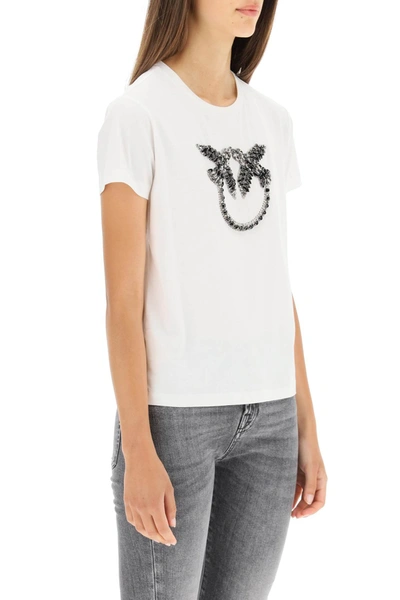Shop Pinko Quentin T-shirt Love Birds Embroidery In White,black
