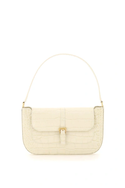 Shop By Far Miranda Bag In Crocodile-embossed Leather In White,beige
