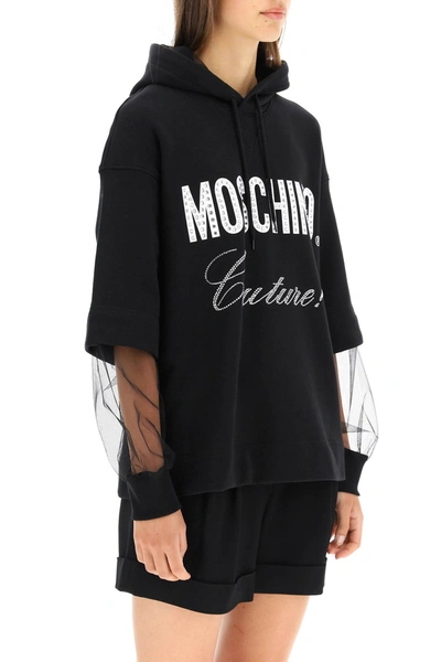 Shop Moschino Couture Sweatshirt With Tulle Inserts In Black,white