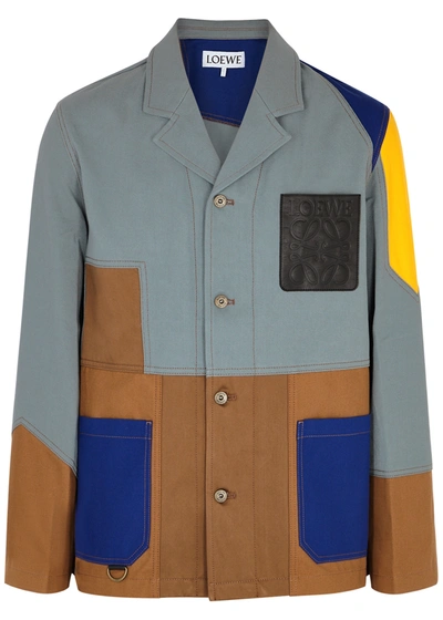 Shop Loewe Colour-blocked Cotton Overshirt In Multicoloured